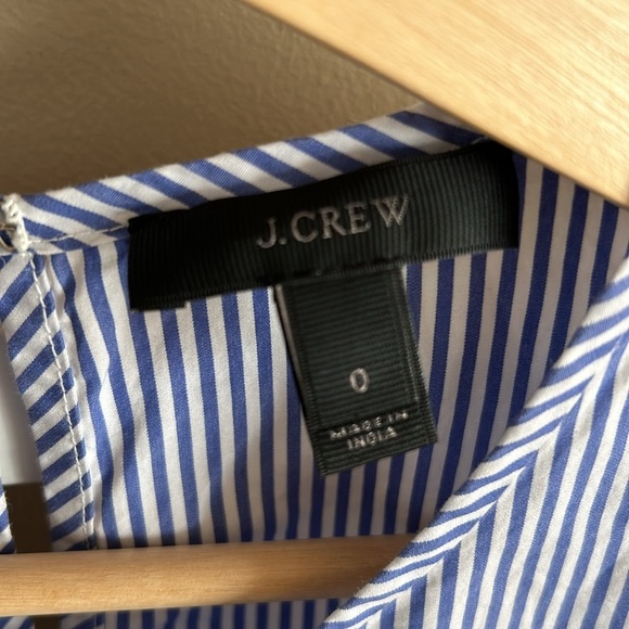 J. Crew Edie Cotton Blue White Pin Stripe Print Pattern Ruffle Blouse Shirt Top - Picture 5 of 13